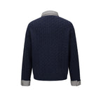 college-style patchwork collar cable-knit pullover sweater for men