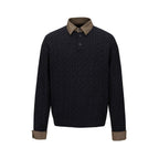 college-style patchwork collar cable-knit pullover sweater for men