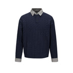 college-style patchwork collar cable-knit pullover sweater for men